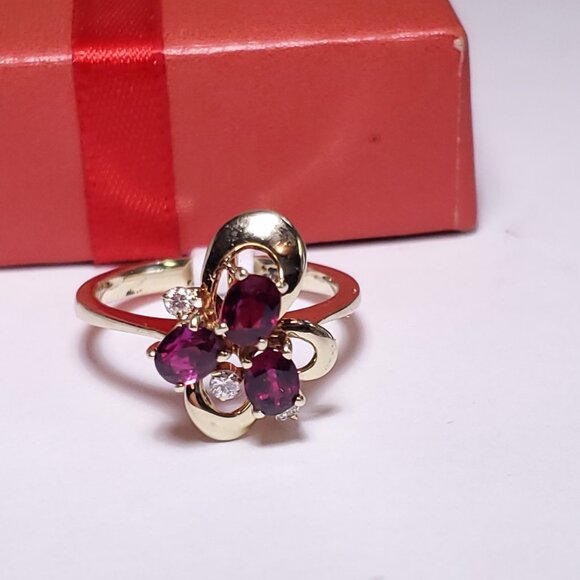 Estate .72ctw Natural Oval Rubellite & Diam polished pedal 14Kt Y/Gold Ring23325 - Picture 5 of 6